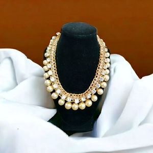 Handmade Victorian style Pearl gold tone and ribbon Necklace